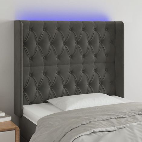 Tête de lit à LED,Panneau de lit,Pour Lit adulte,Décoration murale Gris foncé 93x16x118/128 cm Velours XZZ721118 (1/5)