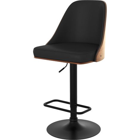 Silla de bar regulable en madera oscura y PU negro 56/77 cm - Georges