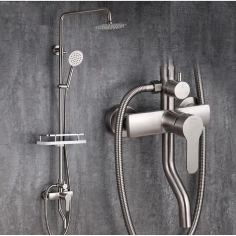 Duschset aus Edelstahl 304 mit drei Geschwindigkeitsstufen, Warm- und Kaltwasserarmatur, Duschkopf mit Druckregulierung und Handbrause – Drei-Stufen-Duschkopf mit vier Strahlrichtungen