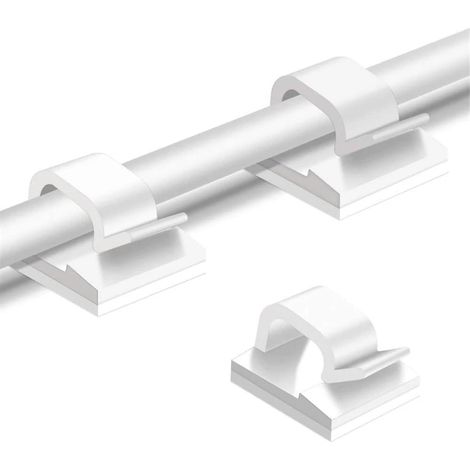 Lot de 2 paquets de 50 clips de câble auto-adhésifs, organisateurs et supports de câbles robustes et durables pour voiture, bureau et maison (blanc). (1/5)