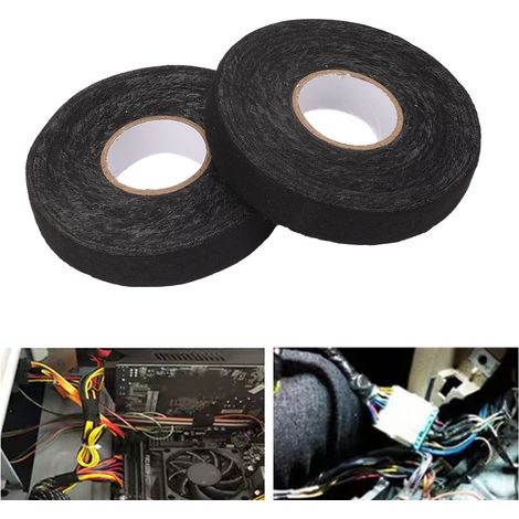 Ruban de tissu pour câbles automobiles - 6 pièces Noir 19mm x 25m - Antivibratoire, résistant à la chaleur et anti-usure (1/5)