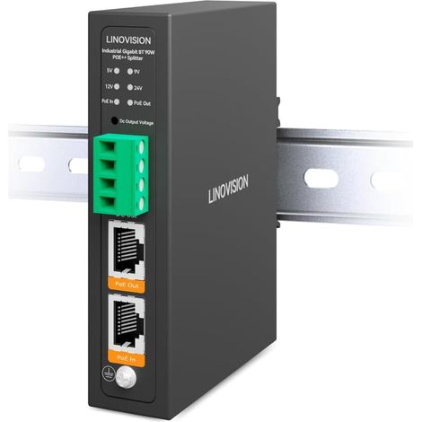 Séparateur Gigabit PoE++ Industriel 90W avec Sortie IEEE 802.3bt et DC 5/9/12/24V, Montage sur Rail DIN, Alimentation PoE et DC pour Caméras PTZ et Systèmes de Contrôle d'accès (1/5)