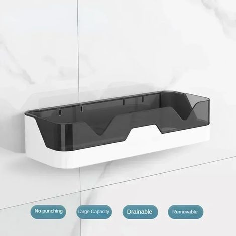 (noir) Étagère de salle de bain, rangement de douche, étagères d'angle noires, fixation murale en aluminium, porte-shampoing WC, sans perçage (1/5)