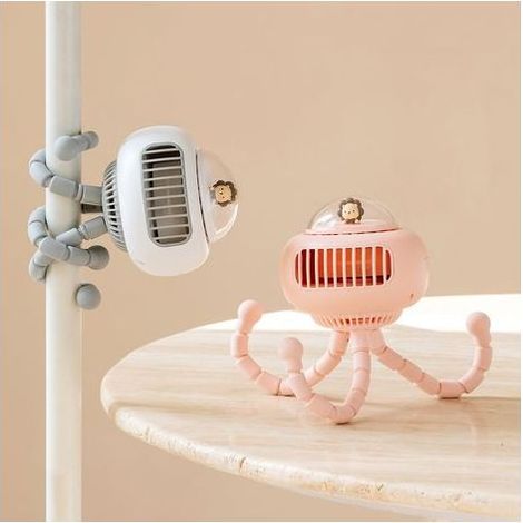 Tragbarer, oszillierender Kinderwagenventilator mit schmalem Gitter für Babys, leise und wiederaufladbar, Mini-Ventilator, flexibel und tragbar, für Kinderwagen, Kinderbett, Schreibtisch (rosa) (1/4)