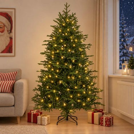 vidaXL Artificial Hinged Christmas Tree 240 cm 300 LEDs Warm White (1/5)