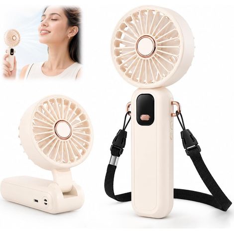 Portable USB Rechargeable Fan, Mini Silent Handheld Fan with Desktop Base, Neck Cord and Type-C Cable, Personal Pocket Fan for Travel, Office, Home, Camping (1/5)
