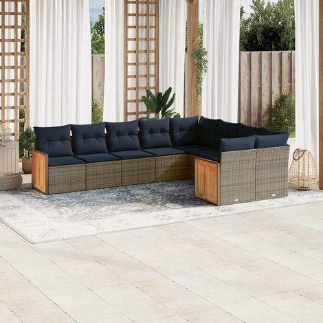 9-teiliges Gartensofa-Set mit Kissen, grau, Polyrattan (1/5)