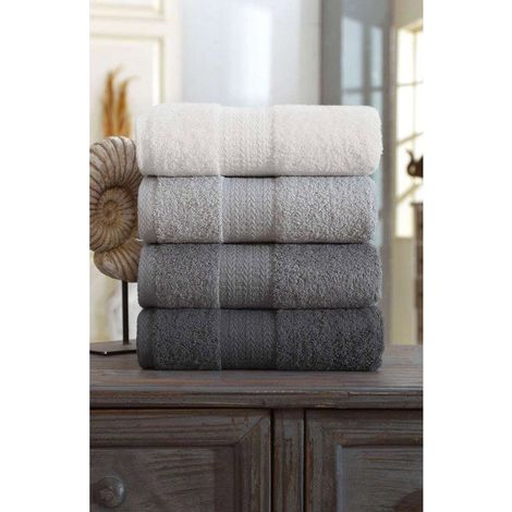 Serviette main Asir Lot de 4 50 x 85 cm Gris 450 g/m² Coton (1/4)