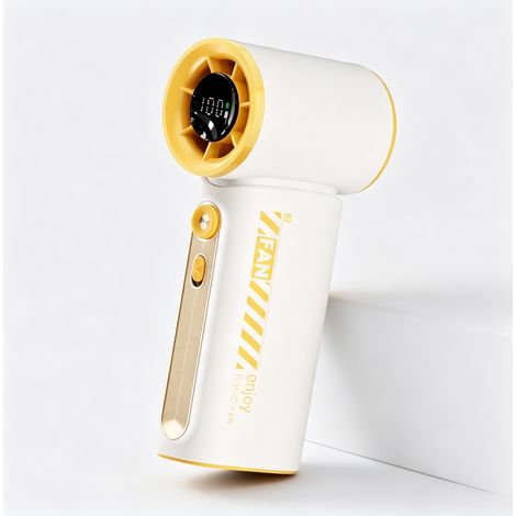 Ventilateur USB 19000RPM – 100 vitesses – Écran –  40dB – 3600mAh – 360° – Poche – Sport, bureau, voyage-Jaune (1/4)