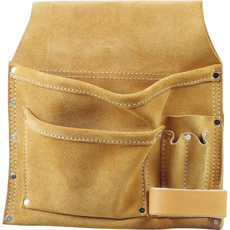 1 - Sac De Charpentier - Cuir Véritable - 3 Poches De Rangement Pour Outils Et Crayons Usage Professionnel Marron 20x15x5cm (1/2)
