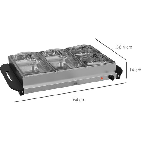 2-in-1 Buffetwärmer 6,8L Warmhalteplatte 300 Watt Edelstahl Speisewärmer Silber (1/5)