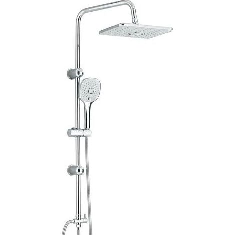 Colonne de douche fixe avec robinet mitigeur - Set de douche de pluie carré 29 x 19 cm et pommeau de douche - Kit complet de douche en chrome argenté