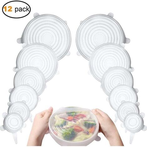 Dehnbare Silikondeckel, 12er-Packung mit dehnbaren Silikondeckeln in verschiedenen Größen, sichere und gesunde dehnbare Deckel für frische Lebensmittel (1/4)