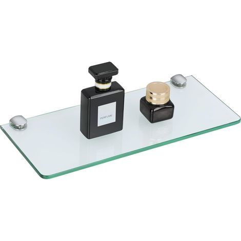 Étagère Murale en Verre Tablette Salle de Bain, Étagère de Douche en Verre Transparent Trempé de 6mm Épaisseur et Chromé Poli Supports, Longueur 30cm, EGBL1010R-M6-300-C-FBA (1/5)