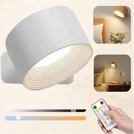 Wiederaufladbare LED-Wandleuchte – magnetisch – 3 Helligkeitsstufen und 3 Farbtemperaturen – 360°-Drehung, mit Fernbedienung – Weiß