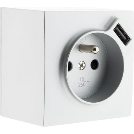 Zenitech – Prise saillie 2P+T avec port USB 2,4A – Installation en saillie – Puissance 3680W – Couleur gris pour intérieur moderne