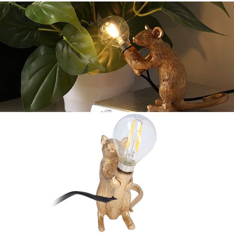 Nordische Maus-Tischleuchte aus Kunstharz, E12-Fassung, moderne Schreibtischlampe aus Kunstharz, dekorative Lampe für Büro, Wohnzimmer, Schlafzimmer, Nachttischlampe, dekorative Tischleuchte, goldfarb (1/5)
