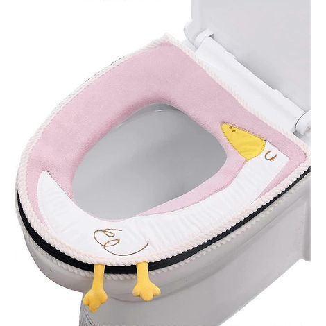 Housse de siège de toilette en tissu chaud, accessoire pratique pour la plupart des toilettes. (1/3)