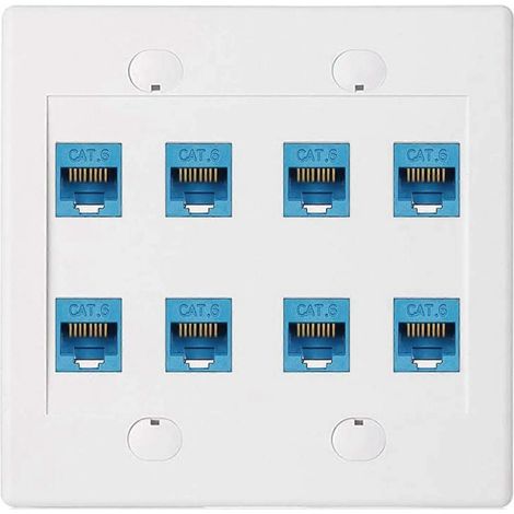 Plaque murale Ethernet 8 ports - Double prise RJ45 Cat6 femelle-femelle - (1/5)