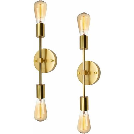 Vanity Light Applique Murale Industrielle,2 Pack Luminaires de Salle de Bains Vintage Applique Murale Or, Vanity Lumière Lampe Rétro, 2 Lumière Applique Murale Vintage pour Salle de Bain Couloir (1/5)
