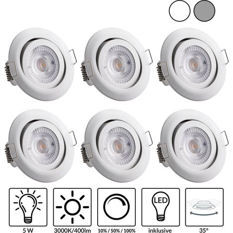 monzana 6 pieces Set LED Recessed Lights Dimmable Swivelling Spotlights  White (1/5)
