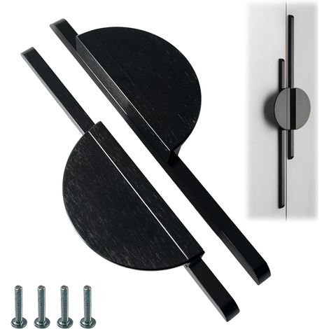 2 poignées d'armoire semi‑circulaires noires, poignées de cuisine 160 mm avec vis de fixation, pour cuisine, armoires et coiffeuses (1/5)