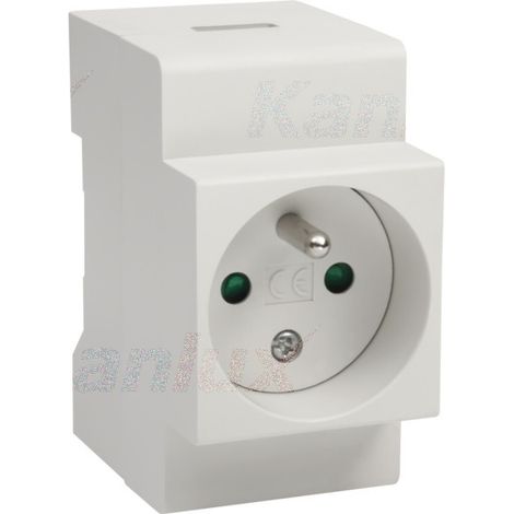 Prise électrique rail TH35 – 16A – Blanc – Sécurité – 2,5 modules (1/3)