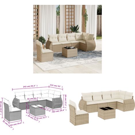 7-tlg. Garten-Sofagarnitur mit Kissen Beige Poly Rattan - Gartenmöbel Set - PE-Rattan Möbel - Outdoor Lounge - Esstisch Set - Balkonmöbel - Home & Living (1/3)