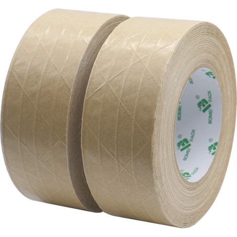 Kraft Paper Reinforced Adhesive Tape 2inch50m(2pack), Gummed Self Adhesive Packing Tape for Heavy Duty Packaging, Shipping, Moving and Storage (1/5)
