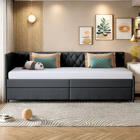 Canapé Lit Extensible 90 x 200 cm en Tissu de Velours, Canapé Convertible 2 Places 90 x 200 cm avec sommier à Lattes, Lits de Jour , Lits d'invités, sans Matelas (1/5)