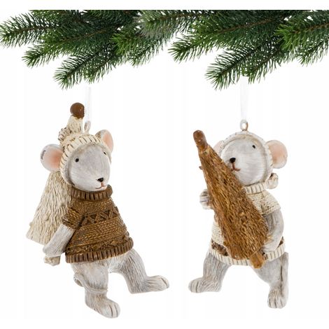 Juego de 2 figuras colgantes para árbol de Navidad con forma de ratón, 8,5 cm. (1/5)