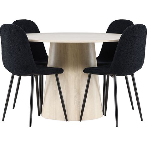 Lanzo Essgruppe Tisch Ø120cm und 4 Teddy Stühle whitewash.