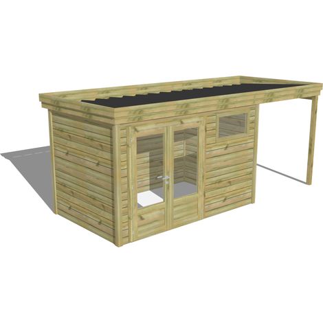 Abri Français – Abri de jardin bois pin traité autoclave 28mm – 5,55x2,40m – Bac acier laqué gris – Installation facile et rapide (1/5)