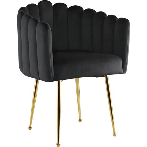 Deco In Paris – Chaise en velours noir – Piètement en métal doré – Hauteur 85 cm – Hauteur d’assise 54 cm – Densité assise 28 kg/m3 (1/5)