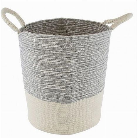 TRADE SHOP - Cesto Porta Biancheria Oggetti In Corda Intrecciata 35 X 40 Cm Con Manici 10680 - (1/2)