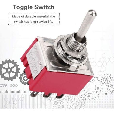5-teiliger 3PDT-Wippschalter, 9 Pins, 6 mm, 2 A/250 V AC, 5 A/120 V AC, EIN-EIN, 2-Positionen (1/4)