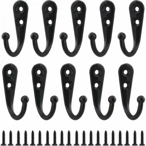 10 Stück Retro-Kleiderhaken, schwarze Wandhaken aus Metall, einzelne Kleiderhaken zum Anschrauben, Vintage-Wandmontage für Bademantelhaken, Zuhause, Regale, Schubladen, Schränke, Badezimmer (1/3)