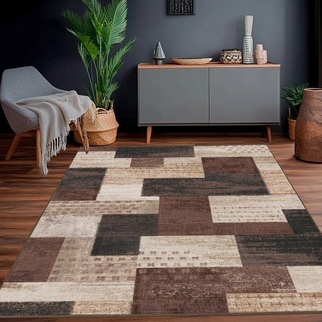 Grand tapis de salon patchwork chocolat 200 x 230 cm (1/5)