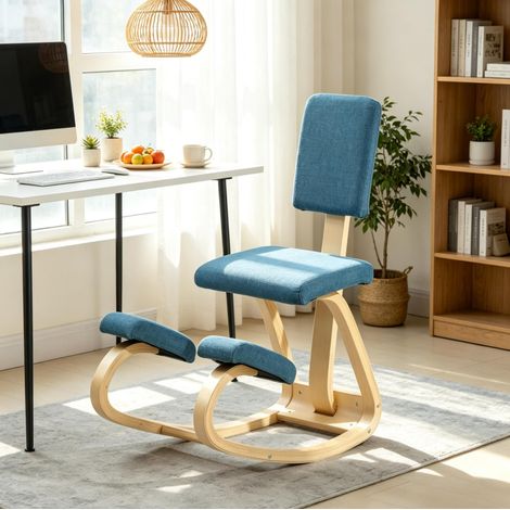 Silla ergonómica de rodillas 51x84x93 cm de madera azul oscuro FloraGrace (1/5)