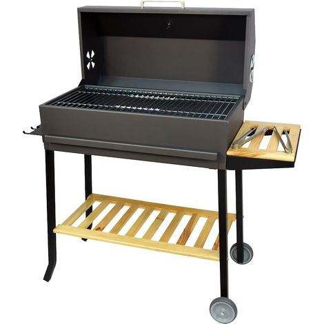 71441 Barbacoa con tapa parrilla cincada y bandejas madera