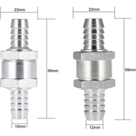 (4 pièces) Clapet anti-retour de retour de carburant en aluminium à sens unique (6 8 10 12mm) pour Essence Diesel Huile Car Chrome Eau Auto Carburateur Systèmes Basse Pression Tuyau
