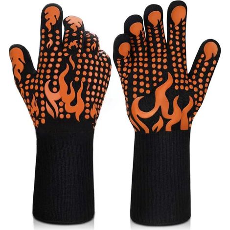 Gants de cuisine ignifuges résistants à 400°C, idéaux pour barbecue, cheminée, soudage, noir, paire unique, protection thermique élevée, usage professionnel. (1/5)