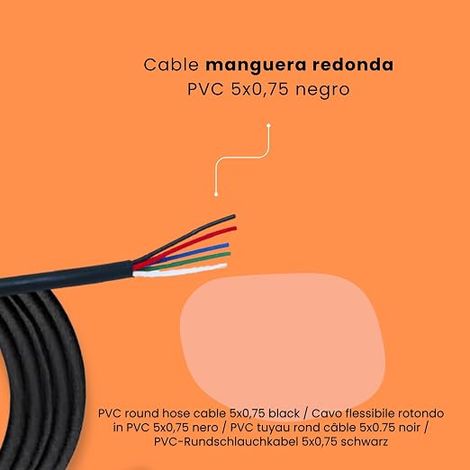 Câble tuyau rond PVC noir 03VV-F 5 x 0,75 mm² Câble flexible 5 conducteurs cuivre intérieur bleu, rouge, vert, noir et blanc Basse tension 300 V (1/4)