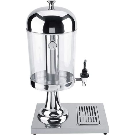 Machine à Jus en Inoxydable 8L, Distributeur de Boissons Chaudes Froides Non électrique avec Colonne de Glaçons Séparée, et baril de jus séparé, bacs de récupération, argent