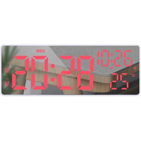 Réveil Numérique - Réveil numérique Miroir LED avec Horloge Digitale DST Date Température Luminosité Réglable,LED Rouge (Blanc) (1/5)