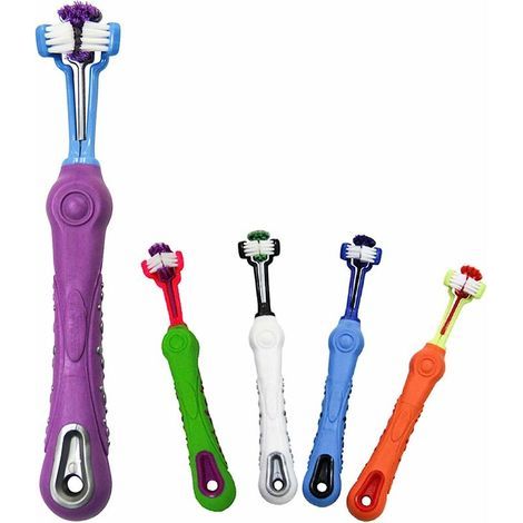Lot de 5 brosses à dents pour chiens, brosse pour animaux avec trois têtes pour un nettoyage multi-angles des dents des chats et des chiens (1/5)