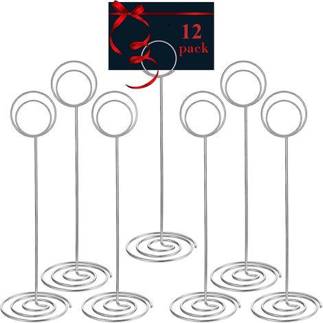 12 Pièces Porte-Numéros de Table, 22CM Grand Porte-Cartes Supports pour Tableaux en Fil Métallique pour Lieu Menu Mémo Nom Cartes dans Mariage Fête Réception Restaurant Maison Bureau (Argent) (1/5)