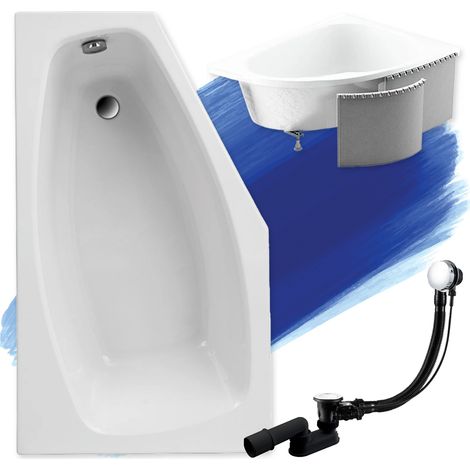 Baignoire Bain d'angle 140x80 Gauche avec des panneaux en polystyrène, Siphon de bain et pieds (support) - Set 4en1 - Fabriqué en UE - BADLAND MARIKA