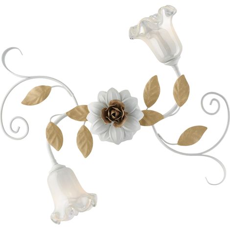 Cesto Plafonnier Shabby en fer laqué blanc 2 lumières H.17 d.52 BL274-PL2-BCO (1/2)