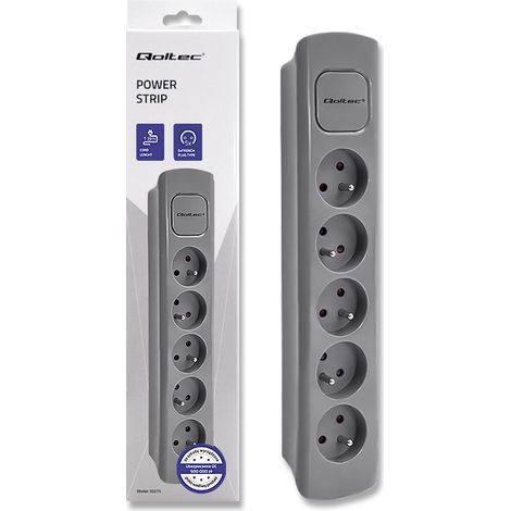 Regleta Qoltec  5 enchufes  1,8 m  Gris (1/5)